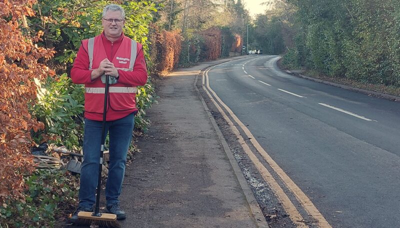 Andy after the leaf litter was cleared from Wiltshire Road.