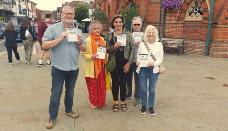Andy Croy, Marilyn, Marie-Louise Weighill, Paula Montie and Ronal Noble in Wokingham Town Centre in August. The team to spoke to many shoppers and provided pens and clipboards so the response cards could be completed on the spot.