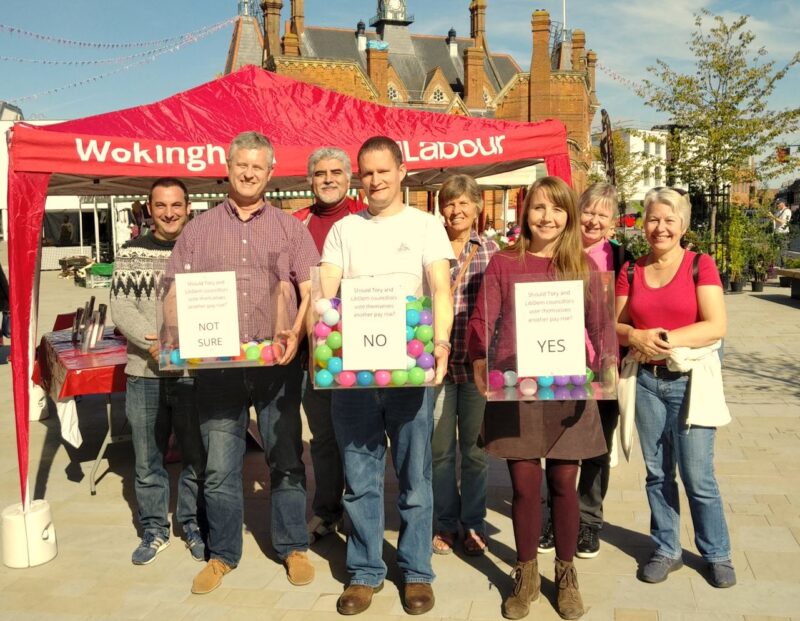 Andy Croy, Rachel Burgess and Labour members campaigning against pay rises for councillors in Wokingham several years ago.